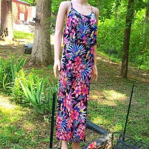 Tropical Floral Black Summer Dress